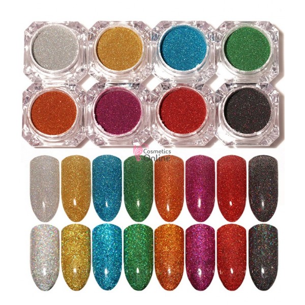Set 12 cutiute cu sclipici extra fin Holografic, color pentru unghii Cod DC019